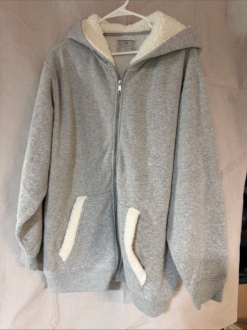 aerie Grey Zip-Up Sherpa Hoodie